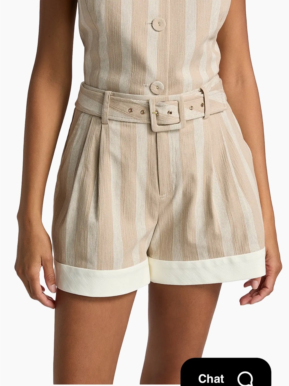Ramy Brook Beige & White Striped High-Waist Belted Shorts